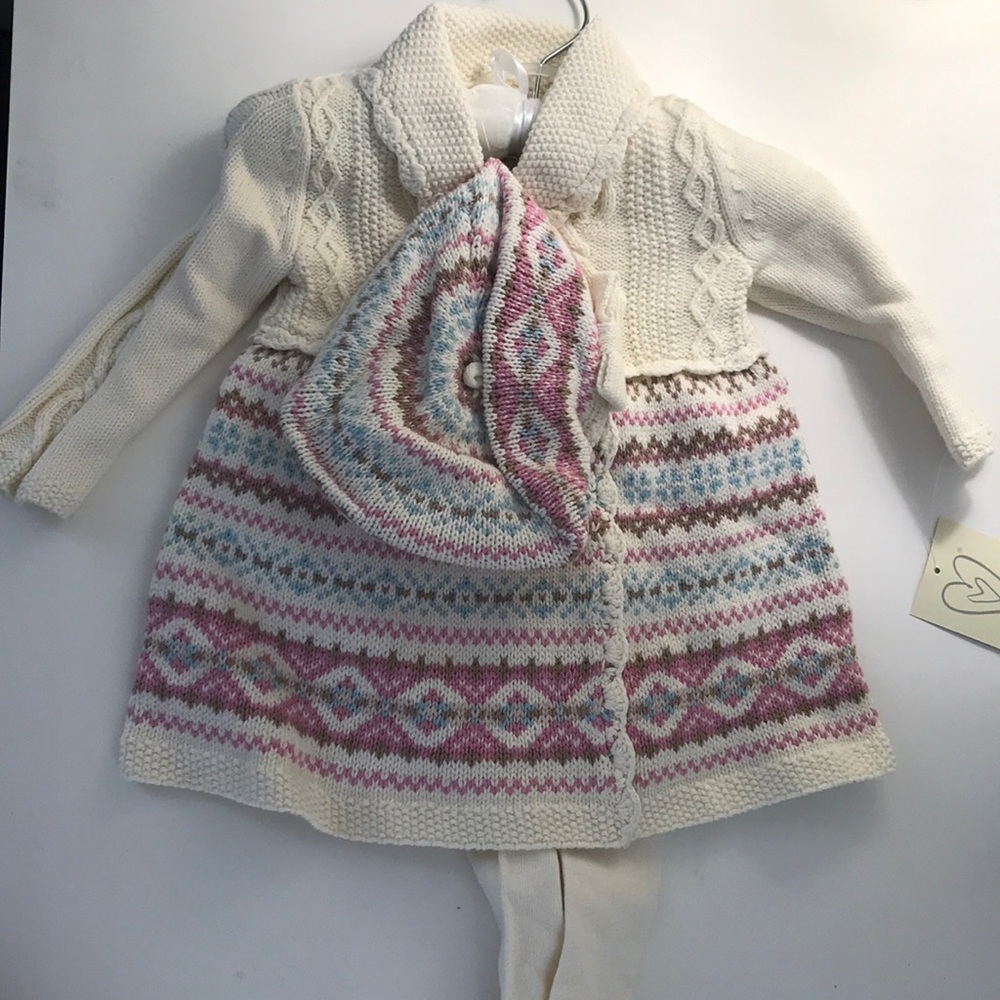 Baby girls sweater dress with hat and tights